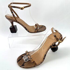 Jacquemus Les Bisu Sandals Snake Print Leather Ankle Strap Geometric Heels Sz 37